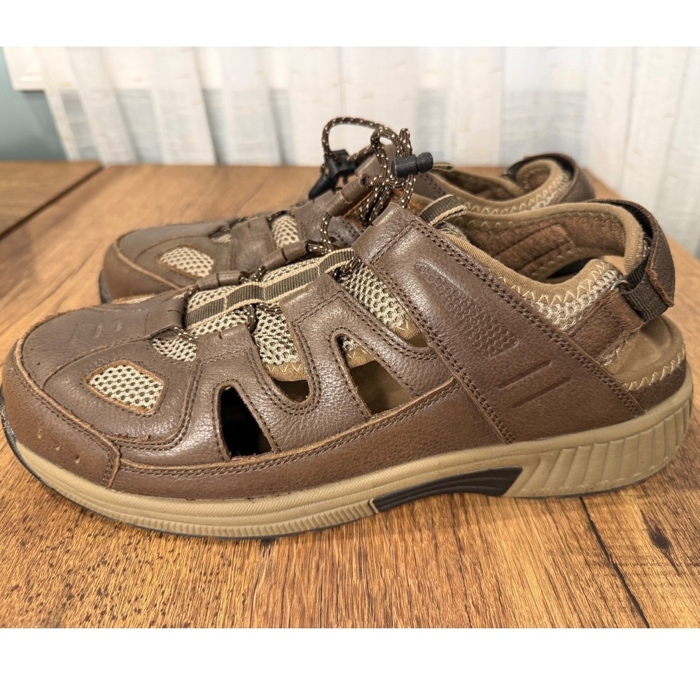 Orthofeet Mens Sandals 10 Wide 2E Brown Leather Athletic Fisherman Comfort - Picture 2 of 9